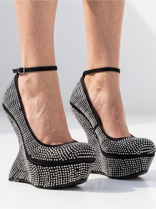 Steve Madden Shoes - STEVE MADDEN GOSSIP Black Silver Metallic platform Sculpted heels Geometric SZ 6